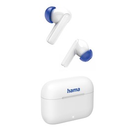 Hama Bluetooth Headphones (Wireless, TWS Headphones, Active Noise Cancelling, Earbuds with Charging Station, ENC, In-Ears, USB-C Fast Charging, Bluetooth Headset, App/Voice Control, Touch Control) White