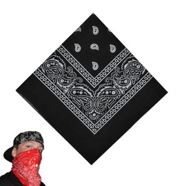 Bandana for Men and Women, Neckerchief for Women, Bandana Black, for Unisex Scarf Binding Cloth, Headwear, Hair, Scarf, Paisley Pattern (Black, 55 x 55 cm)