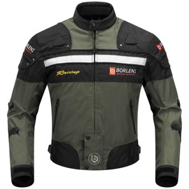 BORLENI Motorcycle Jacket Windproof Motorcycle Full Body Protective Gear CE Armor Suitable for All Seasons,Green,L