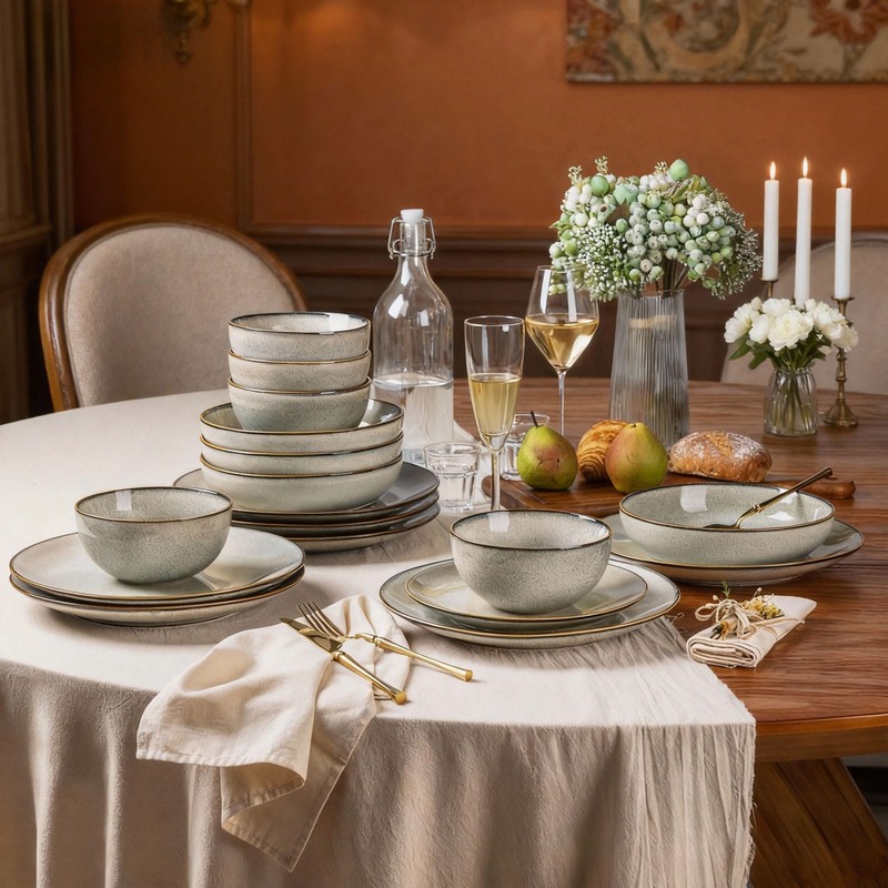 GBHOME Ceramic Dinnerware Sets for 6, 18 Pieces Stoneware Plates