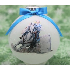 H101 Hand-made Christmas Ornament - horse - gray barrel racer light blue