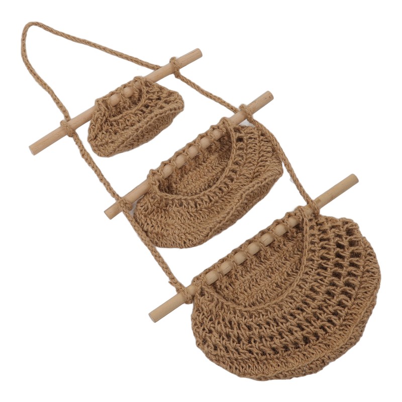 Hanging Fruit Basket 3 Tier Wall Mounted Handcraft Hemp Rope