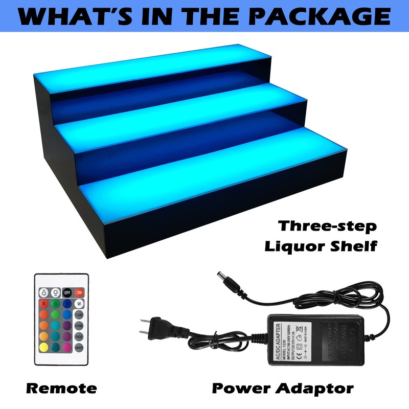 Royxen LED Lighted Liquor Bottle Shelf 3 Tier, 16 Inch