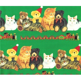 Cats Teddy Bears and Trains Christmas Gift Wrap and Gift Tags 6 Sheets & 6 Gift Tags
