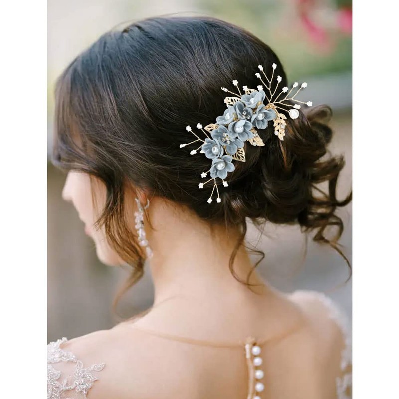 inSowni 20 Pack Classy Dusty Blue Flower Bridal Wedding Hair