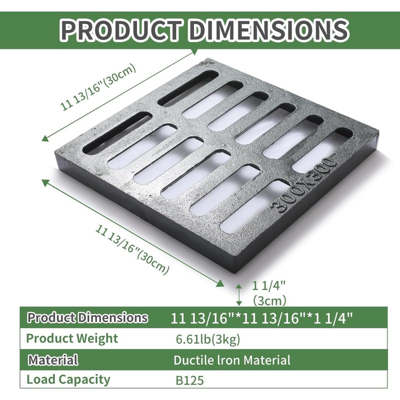 12x12 Cast Iron Drain Grate,B125 Square Outdoor Metal Grate for