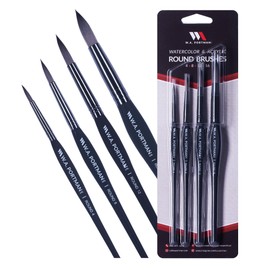 WA Portman Round Paint Brush Set of 4 - Round Watercolor Brushes for Watercolor & Acrylic - Professional Watercolor Brushes & Acrylic Brushes Set - Acrylic & Watercolor Paint Brushes with Comfort Grip