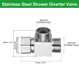 sourcing map G1/2" Shower Diverter Valve 3 Way, Stainless Steel Bidet T Adapter Connector Hose Fitting Tee with PTFE Tape and Gasket for Bidet Angle Valve Hose Bath Toilet Faucet, （51mm,Silver