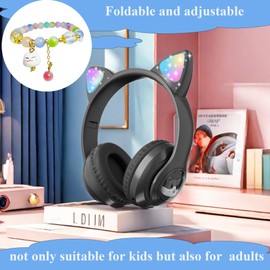 FLOKYU Wireless Kids Headphones with LED Light up Cat Ear, Color Changing Over Ear Bluetooth Headphones with MIC, Volume Control Foldable Bluetooth Cat Headset for Kids/Girls/School/Christmas (Black)