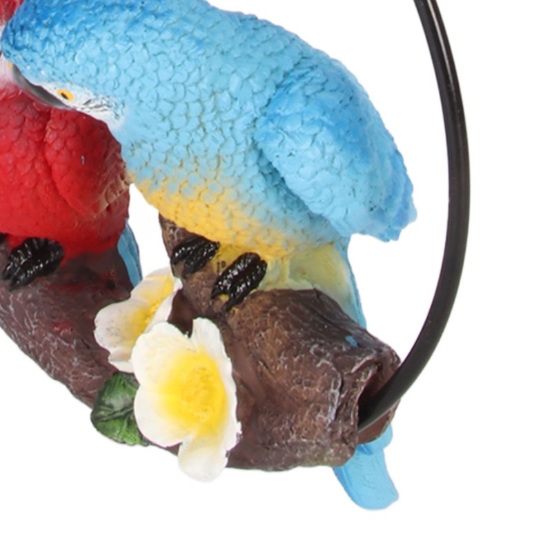 Metal Ring Double Parrot Statue Decorative Resin Perching On Branch