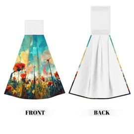 PDDCWAY 2Pcs Colorful Abstract Teal Flower Art Hanging Kitchen Towel Hand Towels Soft Cotton Loop Dish Towel for Bathroom Washcloth Absorbent Tie Towels (Wildflowers)