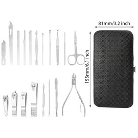 Evponk 19 Pcs Manicure Set, Personal Nail Clippers Kit Stainless Steel Manicure Pedicure Nail Care Tools Kit for Men Women with Black Luxurious Travel Case and Mini Champagne Diamonds