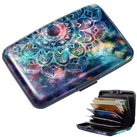Mini Credit Card Holder for Women or Men,RFID Blocking Slim Hard Card Case ID Case Travel Wallet, Mandala Nebula, Small