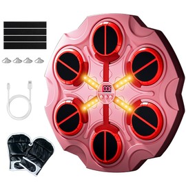 Ruiyisi Music Boxing Machine, Smart Bluetooth Boxing Trainer Machine with Gloves, Adjustable Speed Wall Mount Exercise Equipment for Kids Adults, Electronic Punching Machine - Pink