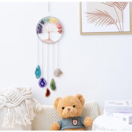 Crystals Tree of Life Dream Catcher, Natural Gemstone Agate Chakra Sign, Wall Hanging, Home Decoration for Meditation, Yoga Wall Art, Mandala Ornaments for Bedroom (7 Chakra Crystals)