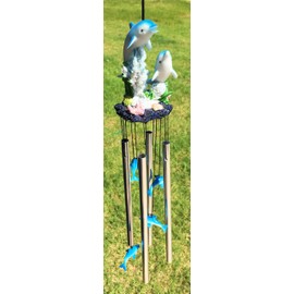 Gifts & Decor Ocean Aqua Marine Dolphin Family Swimming Resonant Relaxing Wind Chime Patio