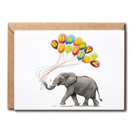 SMHGifts Elephant Card - Happy Birthday Card - Elephant Birthday Card - Cute Card - Card For Animal Lovers - Balloons Card - Greeting Card - Blank Card
