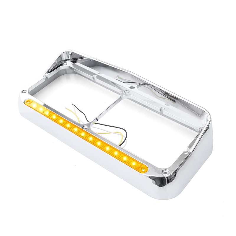 SEPEY Chorme Headlight Bezels with 12" Amber/Amber LED Light Strip