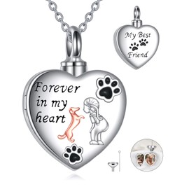 JERWLI Dachshund Heart Locket Necklaces S925 Sterling Silver Dachshund Dog Ashes Urn Pendant Dog Cremation Necklaces Memory Jewelry Gifts For Women Female