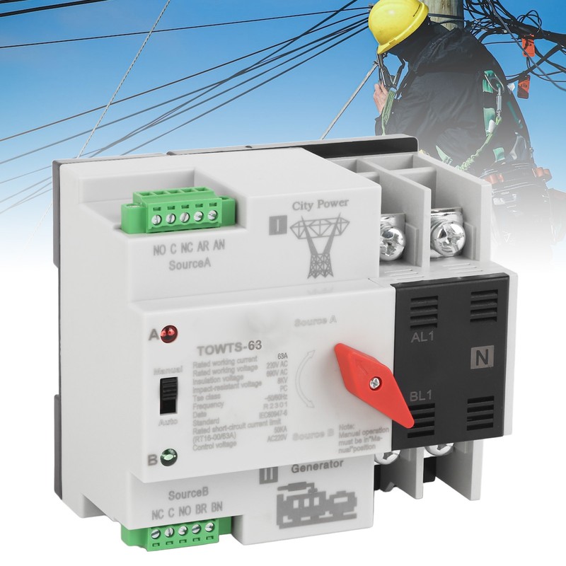 Dual Power Automatic Switch 2P 8KV 2 Modes Power Transfer