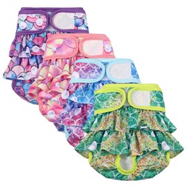 Chenkaiyang 4 Pack Dog Diapers Female Washable Dog Diapers Reusable Puppy Diapers Highly Absorbent Comfortable Doggy Diapers for Dogs in Heat or Excitable Urination (S, Mermaid)