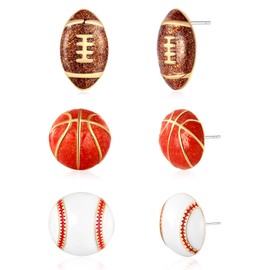 LILIE&WHITE 3 Pairs Ball Earrings Baseball Basketball Rugby Stud Earrings Sports Earring Set for Women Sport Earrings for Women