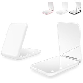 Espejo de Bolsillo 1x/3x Aumento LED Espejo Compacto Maquillaje Pequeño Espejo Maquillaje Viaje con Luces Mini Espejo Mano Portátil Plegable Doble Cara (Blanco)