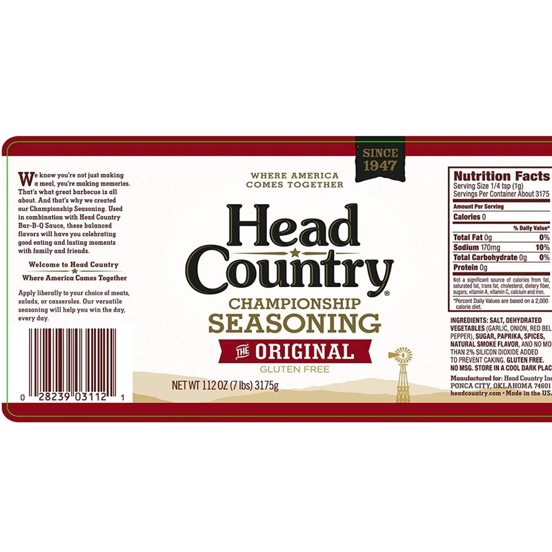 Head Country Bar-B-Q Championship Seasoning, Original | Gluten Free, MSG