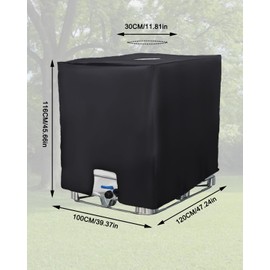 IBC Tank Cover, Anti-UV Protective Cover for Water Tank 1000L, Protective Cover, Suitable IBC Tank Accessories, Protective Tarpaulin Rainwater Tank Container Cover, 120 x 100 x 116 cm, Black