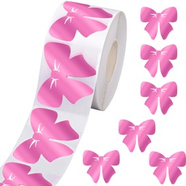 Whaline 500Pcs Pink Bow Stickers Roll Foil Seal Stickers Self-Adhesive Label Decals for Craft Envelope Card Party Favor Decor