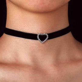 ACEDRE Black Choker Necklace Heart With Crystal Necklace Chains Adjustable Necklaces Jewelry Accessory for Women (Heart Shape)
