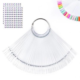 Nail Color Swatches Sticks with Ring, 50Pcs Clear Fan Shape Nail Art Polish Display Tips with Number Stickers False Nail Sample Sticks, Transparent nail Practice-Tips for Manicure