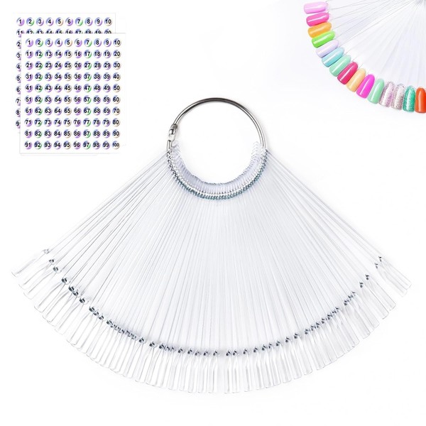 Nail Color Swatches Sticks with Ring, 50Pcs Clear Fan Shape