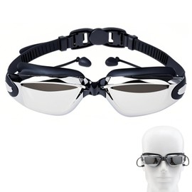 HOTMNTY Schwimmbrillen Wassersport für Herren Damen, Anti-Beschlag UV-Schutz Taucherbrille Erwachsene, Swimming Goggles mit Ohrstöpsel, Wassersport Anti Fog Schwimmbrillen Geschenke, Schwarz, 1 Stück
