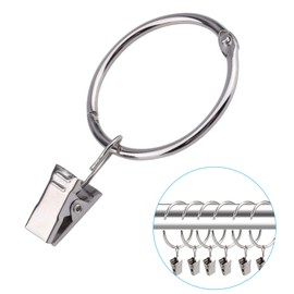 OOTSR Pack of 30 Curtain Rings with Clips, Metal Curtain Rings, Hanging Rings for Curtains and Rods, Open and Close, 38 mm Inner Diameter (Silver)