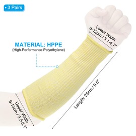 PATIKIL 10 Inch Cut Resistant Sleeve, 3 Pairs Arm Safety Protectors Sleeves Forearm Sleeve HPPE Level 5 Protection for Thin Skin and Bruising, XS, Yellow