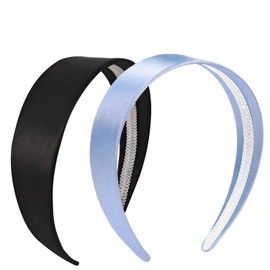 2Pcs Satin Headbands, Black and Blue Elastic Covered Head Band, 1.6 Inch Non Slip Hair Bands for Adults, Women's Hair Accessories Gifts for Holiday DIY Costume Cosplay Christmas