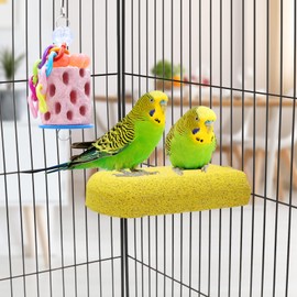 Wontee Bird Calcium Grinding Chewing Toys Bird Perch Stand for Cockatiels Conures Quaker Senegal Parrot, 2 Packs