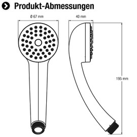 Cornat Amarela TECB3471 Hand Shower Head Diameter 67 mm White 1 Jet Type Anti-Limescale and Water-Saving Insert / Shower Head for Shower and Bath / Eco Shower Head