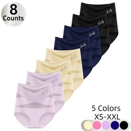 4-Pack/Set High-Waist Shaping Panties for Women- Seamlesslce Silk Mesh Control Briefs, Tummy slimming & Butt LiftingUnderwear Breathable Everyday:_2 Black 2 Blue 2 Beige 2 Purple_S