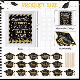Hoolerry 21 Pcs Graduation Candy Bar Signs Buffet Labels Set 10 Inch Grad Party Buffet Table Sign with Frame Dessert Food Labels for Graduation Party Decorations Supplies(Black, Gold)