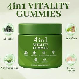 4 in 1 Vitality Gummies for Men with Shilaljit, Sea Moss, Ashwagandha & Lion's Mane Vegan & Sugar Free Energy & Vitality Support