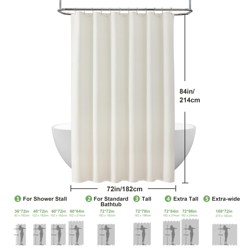 Waffle Weave Shower Curtain with Stainless Steel Hooks - 230