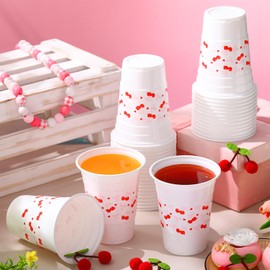 Baderke 36pcs Cherry Bow Plastic Cups 16 oz Red Pink Bow Cherry Disposable Cups Beverage Drinking Container for Baby Shower Bridal Party Wedding Birthday Holiday Party Supplies Decorations
