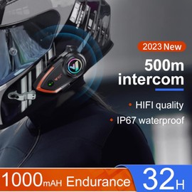 Khptop Motorcycle Helmet Bluetooth Headset 500meters 2 Riders Bluetooth Helmet Intercom Headset with CVC Noise Sound Quality Speakers Communication Systems Motorcycle Riding/Snowmobile/Cycling/Sports