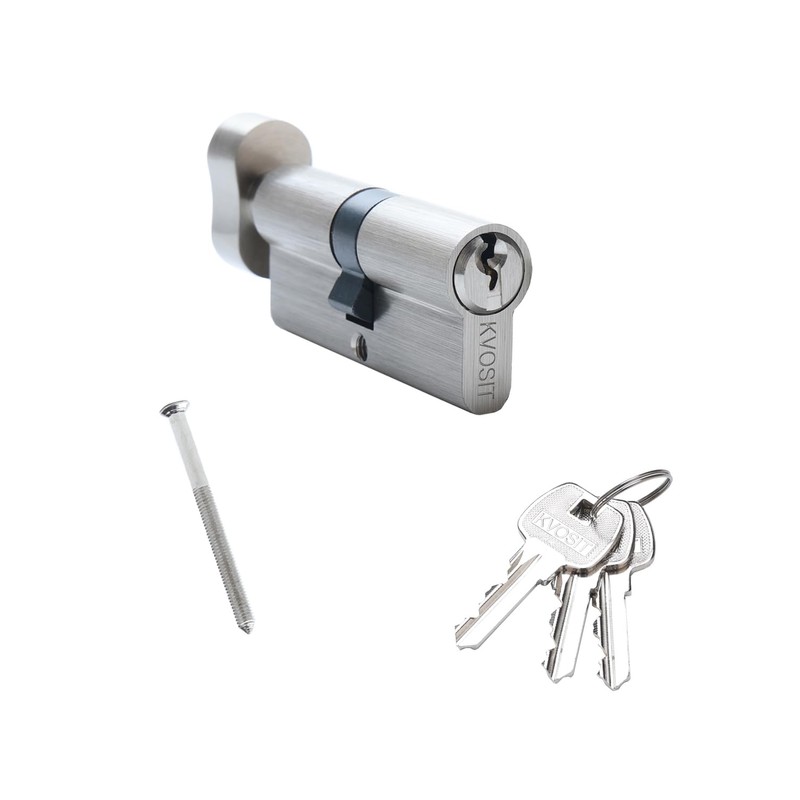 60MM Solid Brass Lock Cylinder with 3 Brass Keys Satin