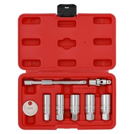 CASOMAN 3/8-Inch Drive Spark Plug Socket Set, 6-Point, Include Extension Bar, Universal Joint & Spark Plug Gapper, 8Piece Set, CR-V Steel Tool Hardware