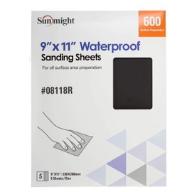 Sunmight 9" X 11" 600 Grit Sandpaper Sheets - Waterproof Sand Paper with Aluminum Oxide Grain & Latex Paper Backing for All Surface Area Preparation - High-Quality Polishing Sheets (Pack of 5)