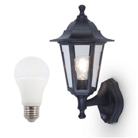 6 SIDED PIR MOTION SENSOR WALL LANTERN (Black 6 Sided + Motion Sensor + LED)