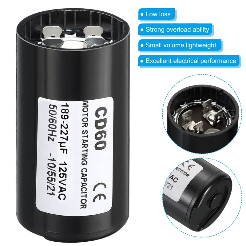 PATIKIL Motor Start Capacitor, 2 Pack 189-227uF/Mfd 125V 50/60Hz CD60